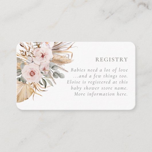 パンパスグラスボホボヘミアンデザートガールベビーシャワー エンクロージャーカード (正面)