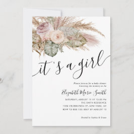 パンパスグラスボホボヘミアン女の子ベビーシャワー 招待状