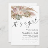パンパスグラスボホボヘミアン女の子ベビーシャワー 招待状 (正面/裏面)
