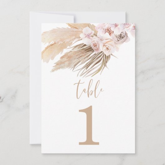 パンパスグラスボホボヘミアン砂漠のテーブル番号 招待状 (正面)