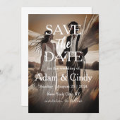 パンパスグラスボホ日付を保存 招待状 (正面/裏面)