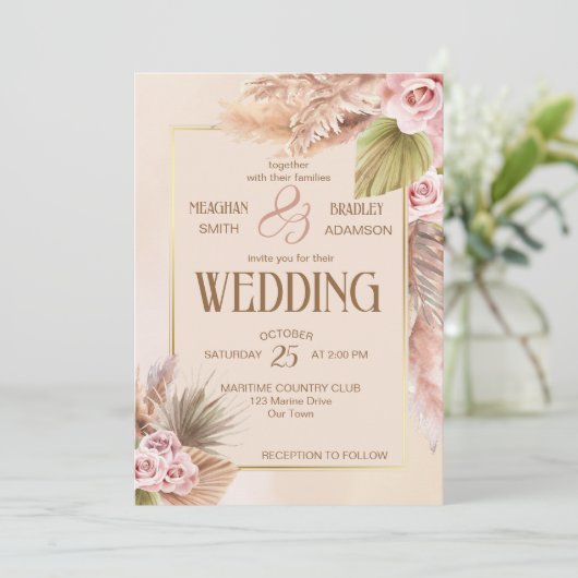 パンパスグラスボーホフラワーズ秋の結婚式 招待状 (スタンド正面)