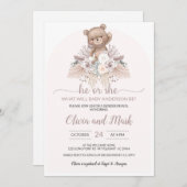 パンパスグラスボーホベアー彼または彼女の性別が明かす 招待状 (正面/裏面)