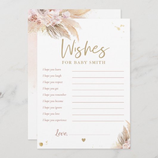 パンパスグラスボーホベイビーシャワーベビーカードの願い 招待状 (正面/裏面)