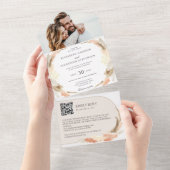 パンパスグラスボーホ写真QRコード結婚ズ オールインワン招待状 (貼ってはがせる)