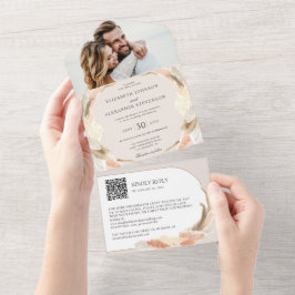 パンパスグラスボーホ写真QRコード結婚ズ オールインワン招待状
