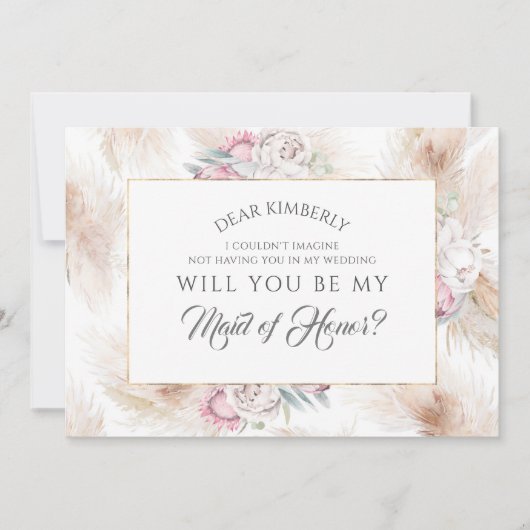 パンパスグラスメイド・オブ・オーナー(花嫁付き添い人)/ブライデスメイド提案 招待状 (正面)