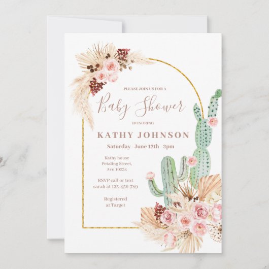 パンパスグラスメキシカンフェスタ赤ちゃんシャワー 招待状 (正面)