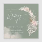 パンパスグラスモダンセージ緑ボホフローラ マグネット招待状 (正面)