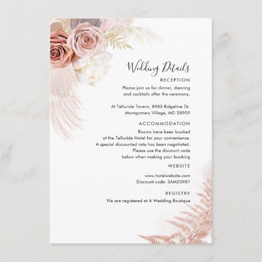 パンパスグラスモダンテラコッタフローラズ結婚 エンクロージャーカード (正面)