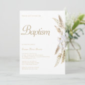 パンパスグラスモダンホワイト金ゴールドバプテスマ招待状 招待状 (スタンド正面)