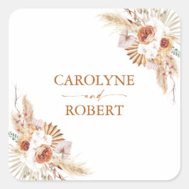 パンパスグラスモダンボヘオテラコッタ結婚ズ スクエアシール