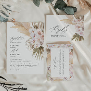 パンパスグラスモダン植物性ボヘミアン結婚ズタ サンキューカード