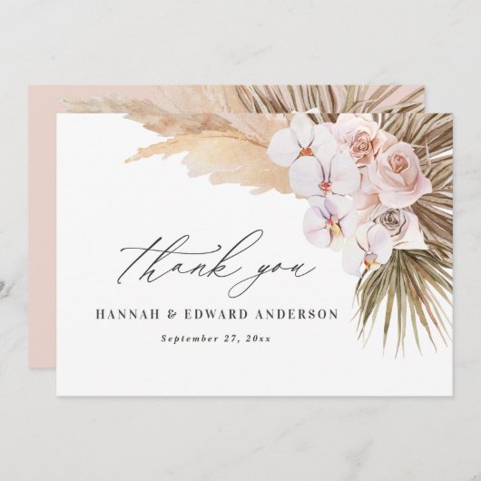 パンパスグラスモダン植物性ボヘミアン結婚ズタ 招待状 (正面/裏面)