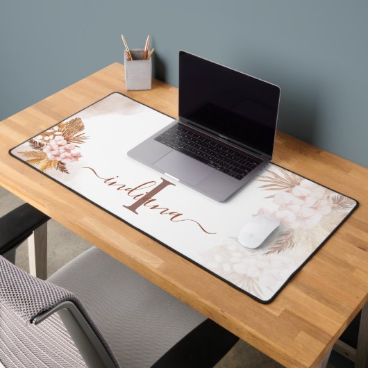 パンパスグラスモノグラムテラコッタネームカスタム デスクマット (オフィス2)