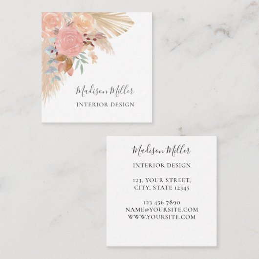 パンパスグラスユーカリプスインテリアデザイン スクエア名刺 (正面/裏面)