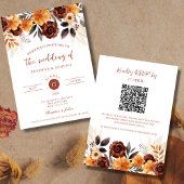 パンパスグラスラスト秋QRコードオールインワン結婚ズ 招待状