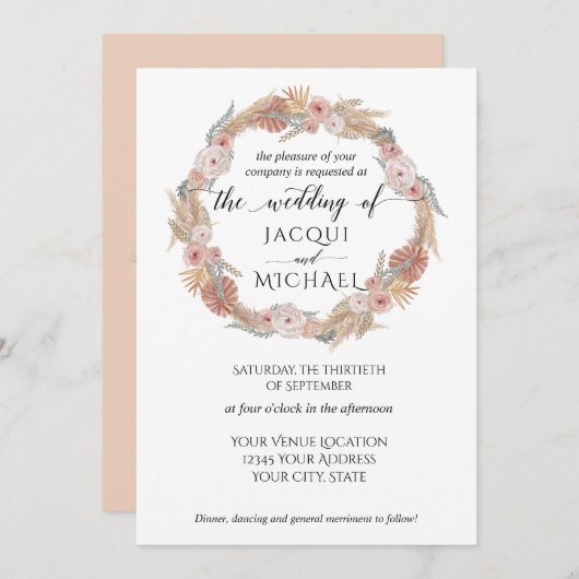 パンパスグラスリースボホトロピカル自然フローラ 招待状 (正面/裏面)