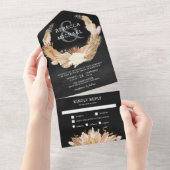 パンパスグラスリース乾燥パームブラック結婚ズ オールインワン招待状 (貼ってはがせる)