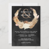 パンパスグラスリース乾燥パームブラック結婚ズ 招待状 (正面)