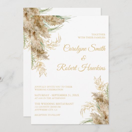 パンパスグラスロマンティック結婚式招待状 招待状 (正面/裏面)