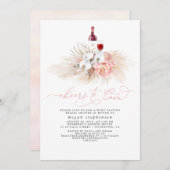 パンパスグラスワインテイスティングピンクブライダルシャワー 招待状 (正面/裏面)