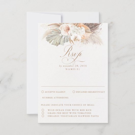 パンパスグラス乾燥した葉の結婚式RSVP 出欠カード (正面)
