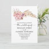 パンパスグラス乾燥フローラバラとパープル結婚ズ 招待状 (スタンド正面)