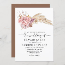 パンパスグラス乾燥フローラバラとパープル結婚ズ 招待状