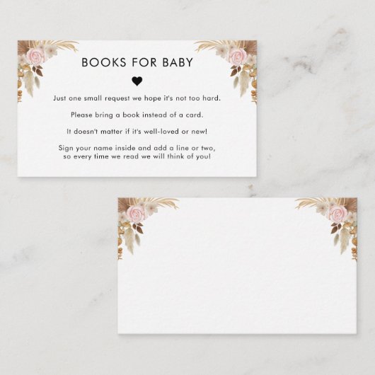 パンパスグラス乾燥フローラ本の赤ちゃんシャワー エンクロージャーカード (正面/裏面)