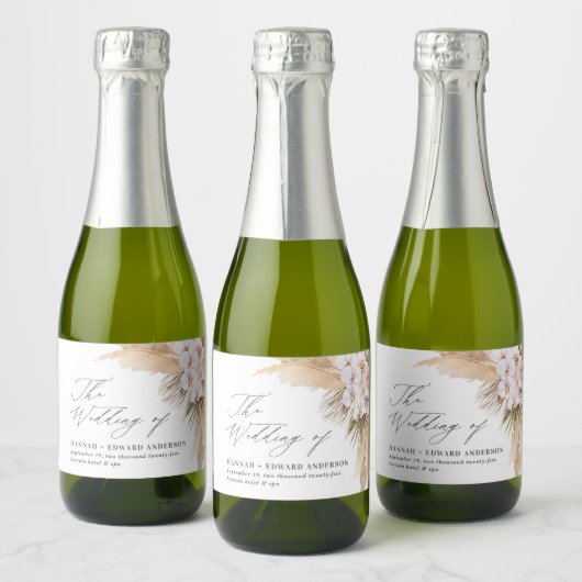 パンパスグラス乾燥植物性ボホ結婚式の引き出物 スパークリングワインラベル (ボトル)