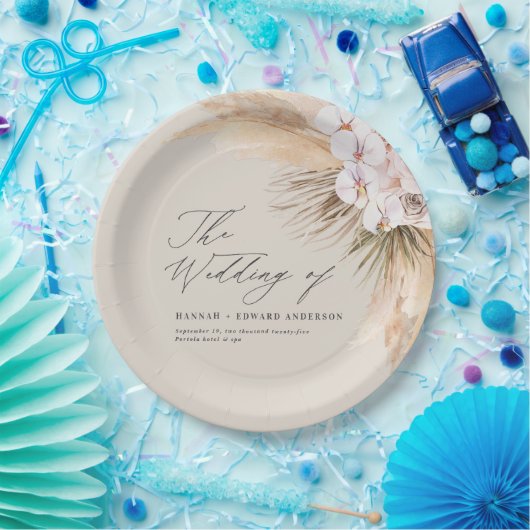 パンパスグラス乾燥植物文字ボホ結婚のp ペーパープレート (パーティー)