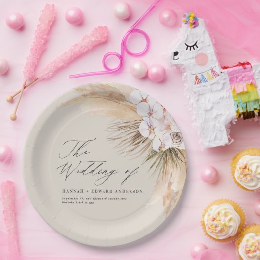パンパスグラス乾燥植物文字ボホ結婚のp ペーパープレート (パーティー)