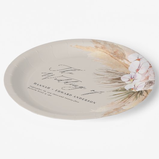 パンパスグラス乾燥植物文字ボホ結婚のp ペーパープレート (アングル)