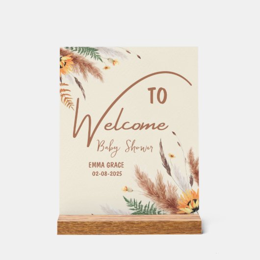 パンパスグラス小さなワイルドフラワーベビーガールシャワー アクリルサイン (正面)