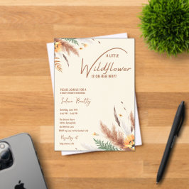 パンパスグラス小さなワイルドフラワーベビーガールシャワー アクリル招待状