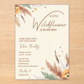 パンパスグラス小さなワイルドフラワーベビーガールシャワー アクリル招待状 (正面)