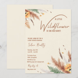 パンパスグラス小さなワイルドフラワーベビーガールシャワー 招待状