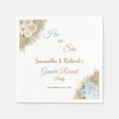 パンパスグラス彼または彼女が赤ちゃんシャワーを明かす スタンダードカクテルナプキン (正面)