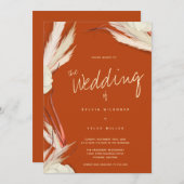 パンパスグラス植物燃えたオレンジ結婚ズ 招待状 (正面/裏面)