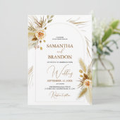 パンパスグラス水の色bohoエレガントな結婚式 招待状 (スタンド正面)