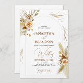 パンパスグラス水の色bohoエレガントな結婚式 招待状 (正面/裏面)