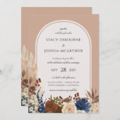 パンパスグラス水彩フローラボホ結婚ズ 招待状 (正面/裏面)