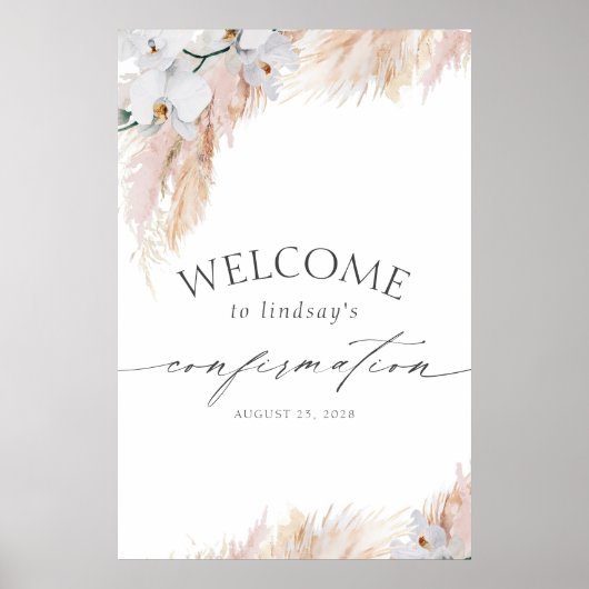 パンパスグラス白い蘭の確認歓迎 ポスター (正面)