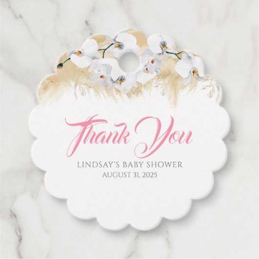 パンパスグラス白い蘭ベビーシャワーありがとう フェイバータグ (正面)