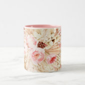 パンパスグラス砂漠熱帯ピンクの花 ツートーンマグカップ (中央)