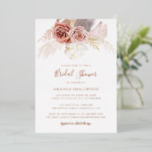 パンパスグラス秋ブライダルシャワーバラ金ゴールド 箔招待状 (立ち正面)