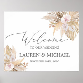 パンパスグラス結婚の歓迎サイン ポスター