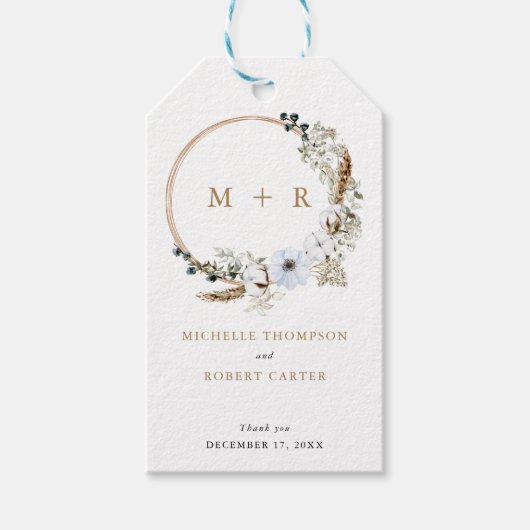 パンパスグラス結婚ズボホテラコッタモノグラムシック ギフトタグ (正面)