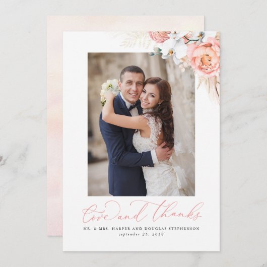 パンパスグラス結婚ピンクフローラありがとう サンキューカード (正面/裏面)